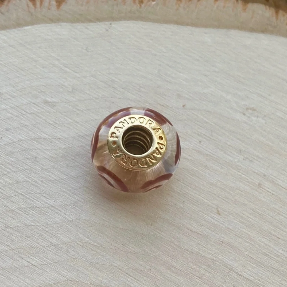 NEW Pandora RETIRED RARE 14k Gold Glass Red Swirl Murano Charm - Picture 9 of 16